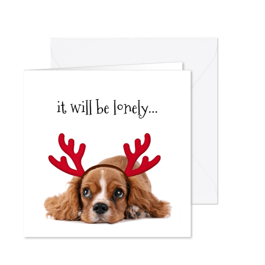 Kerstkaart lief hondje met gewei - Kaartimpressie