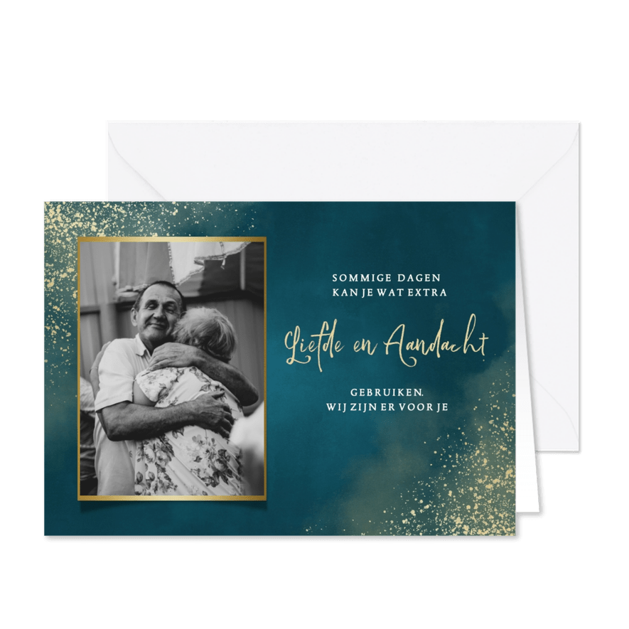 Kerstkaart liefde en aandacht met eigen foto - Kaartimpressie