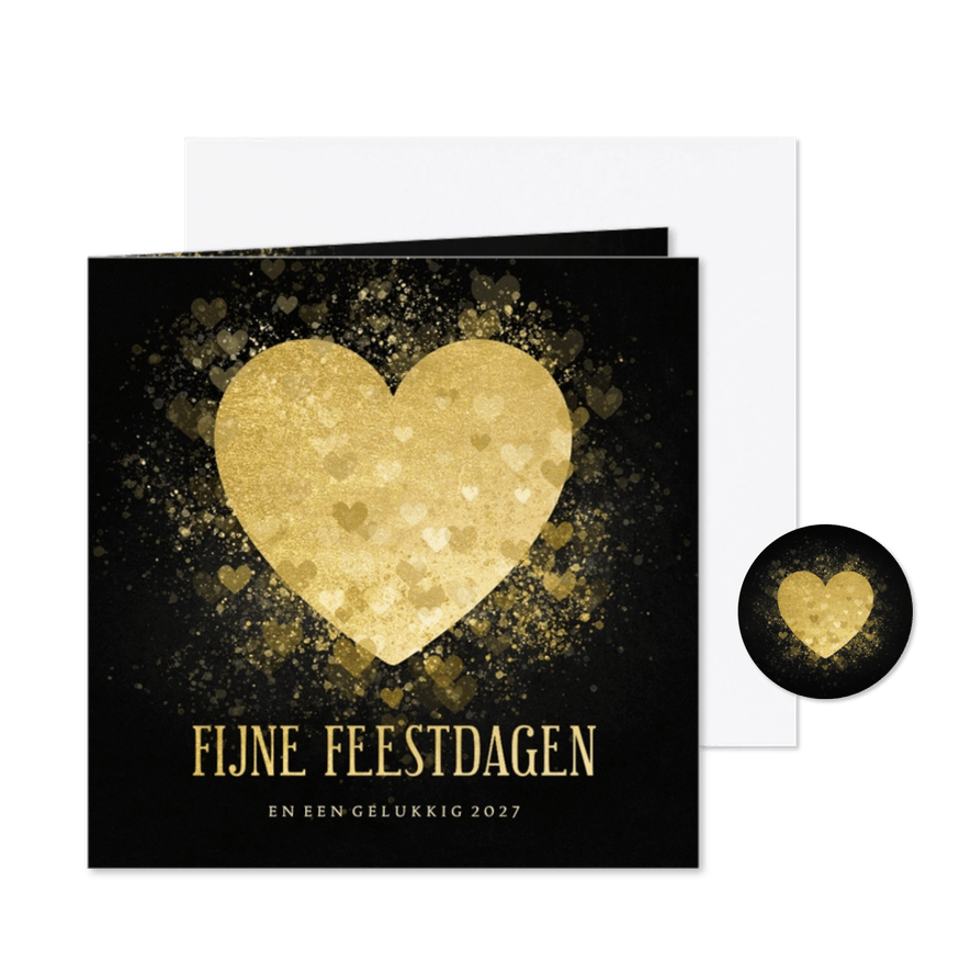 Kerstkaart liefdevol gouden hart Fijne Feestdagen - Kaartimpressie
