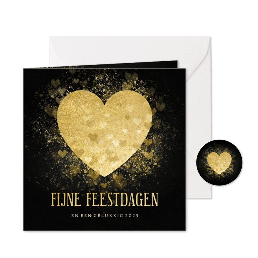 Kerstkaart liefdevol gouden hart Fijne Feestdagen - Kaartimpressie