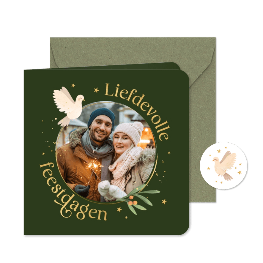 Kerstkaart liefdevolle feestdagen duif foto sterren  - Kaartimpressie