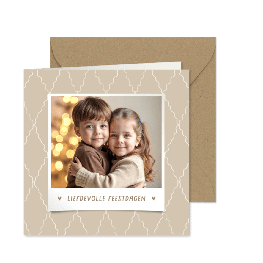Kerstkaart liefdevolle feestdagen foto ruitjes patroon beige - Kaartimpressie
