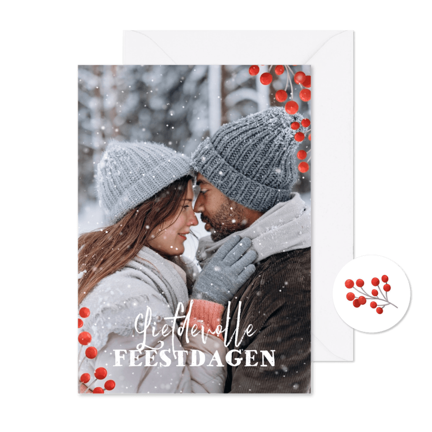 Kerstkaart liefdevolle feestdagen foto sneeuw kersttakje - Kaartimpressie