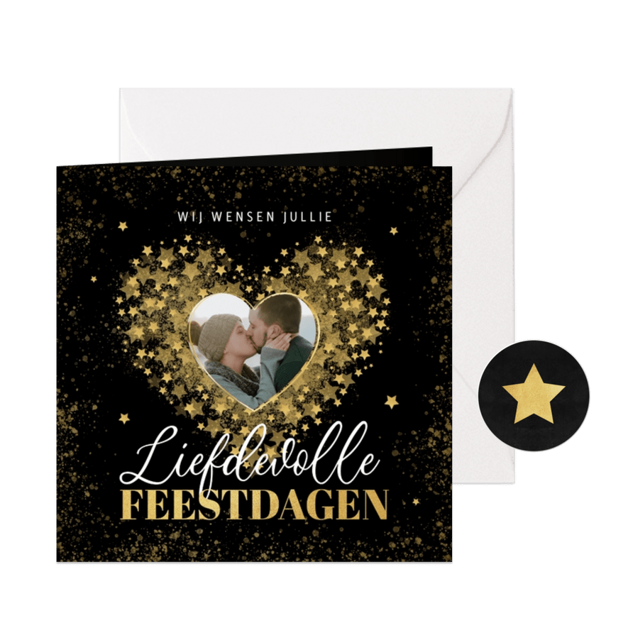 Kerstkaart liefdevolle feestdagen hartje foto sterren - Kaartimpressie