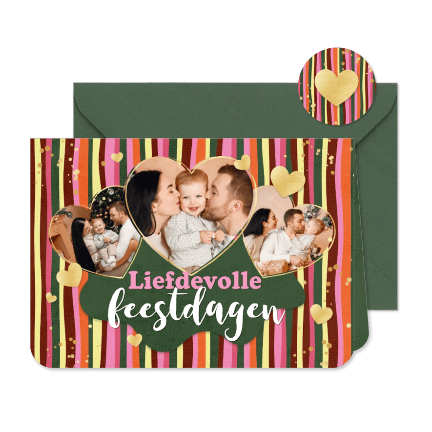 Kerstkaart liefdevolle feestdagen hartjes streepjes foto's - Kaartimpressie
