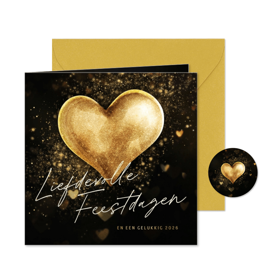 Kerstkaart 'Liefdevolle Feestdagen' met sprankelend hart - Kaartimpressie