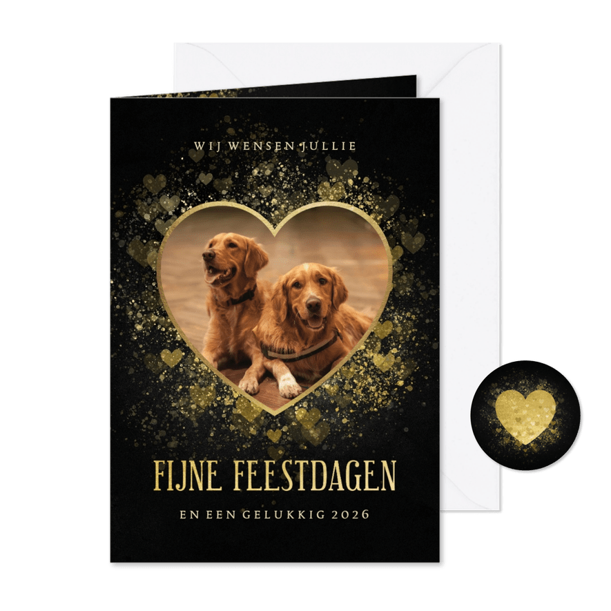 Kerstkaart liefdevolle foto in gouden hartvorm - Kaartimpressie