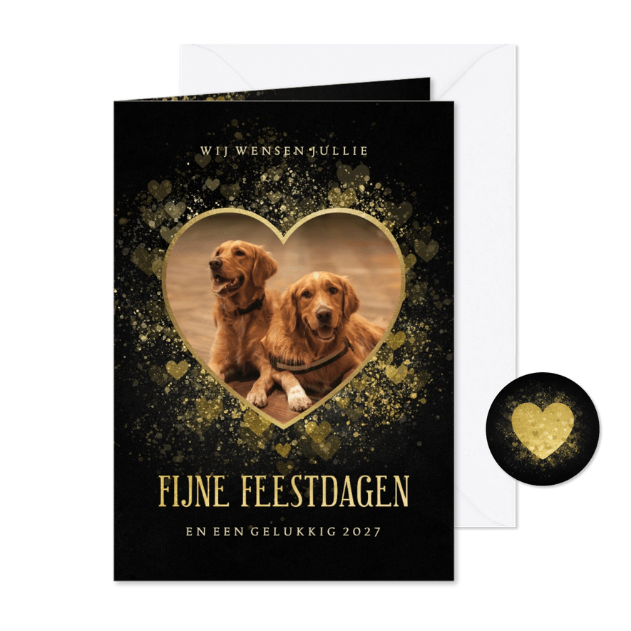 Kerstkaart liefdevolle foto in gouden hartvorm - Kaartimpressie