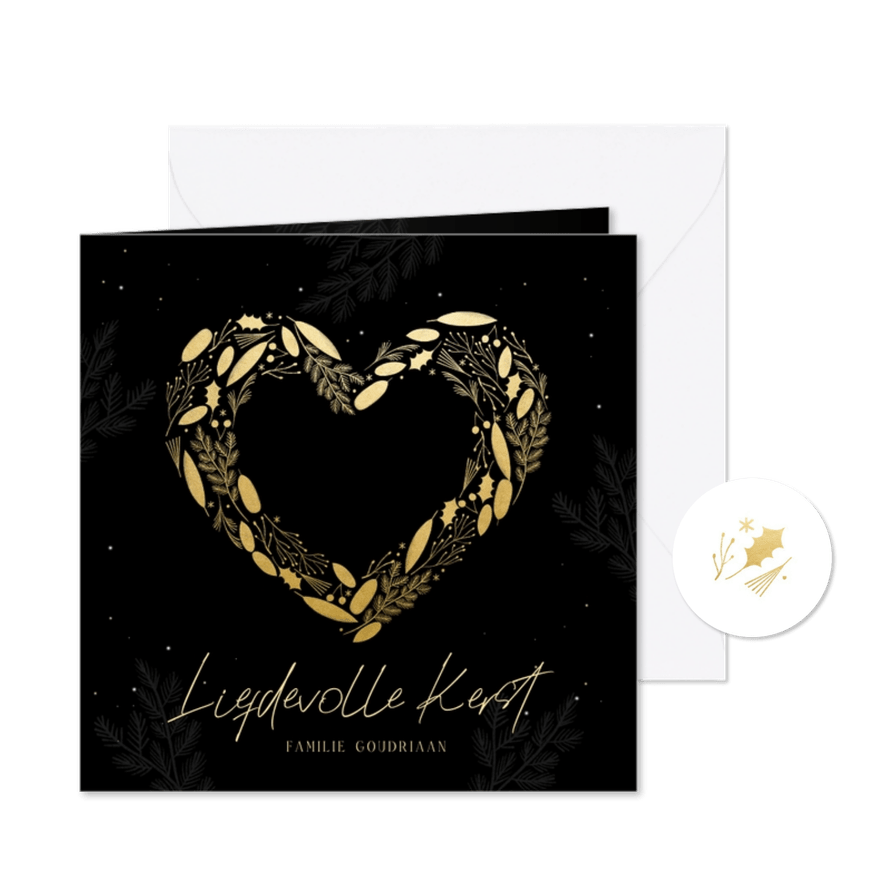 Kerstkaart liefdevolle kerst botanisch hart goudlook - Kaartimpressie