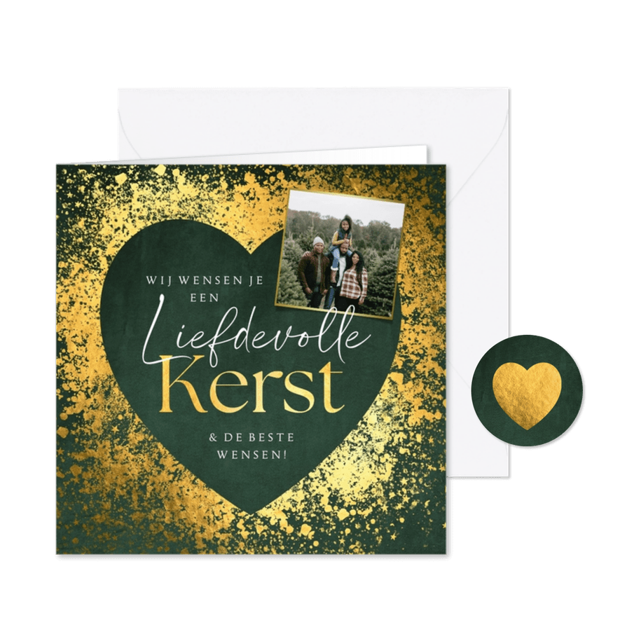 Kerstkaart liefdevolle kerst hart goudlook velvet groen foto - Kaartimpressie