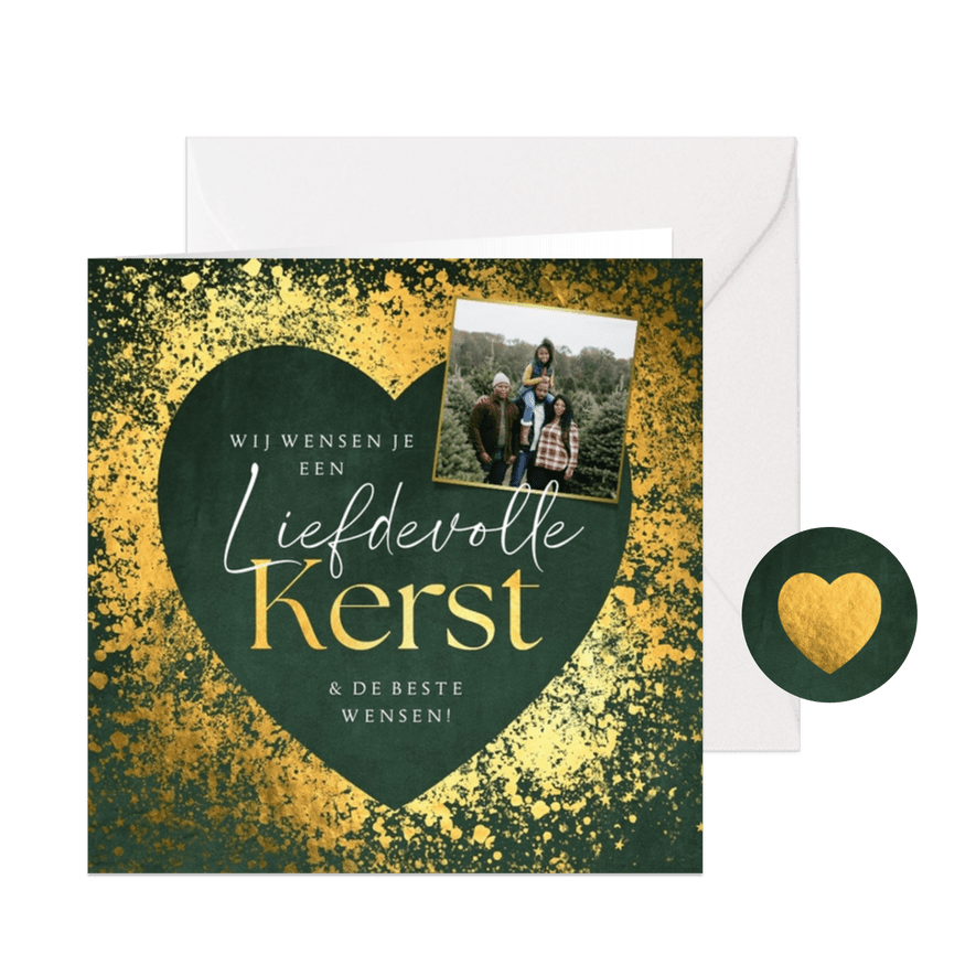 Kerstkaart liefdevolle kerst hart goudlook velvet groen foto - Kaartimpressie