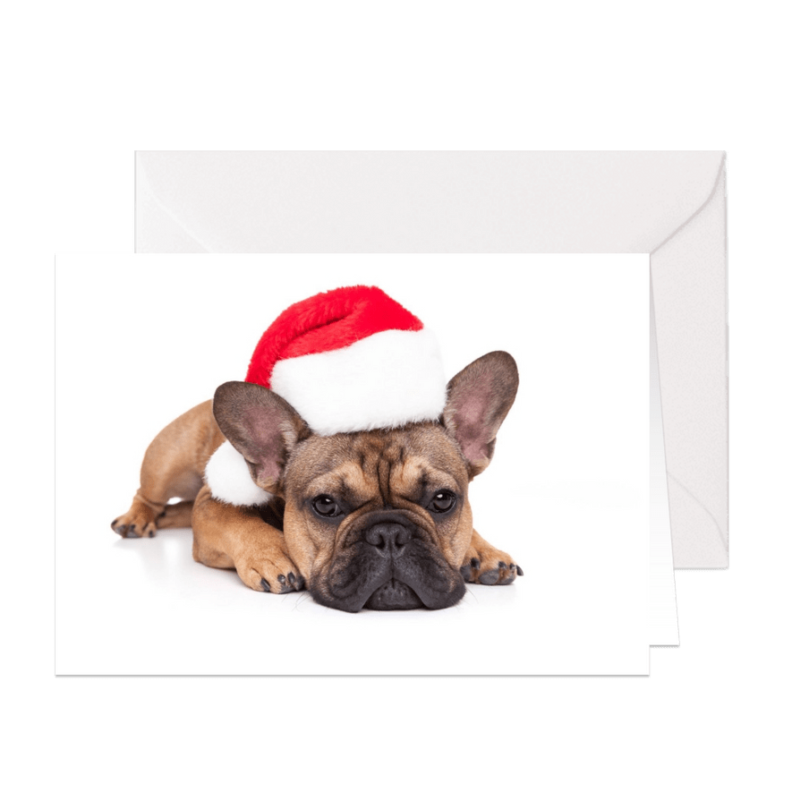 Kerstkaart - Lieve kerst Franse Bulldog met kerstmuts - Kaartimpressie