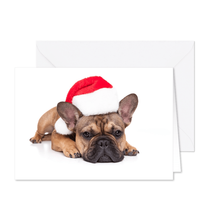 Kerstkaart - Lieve kerst Franse Bulldog met kerstmuts - Kaartimpressie