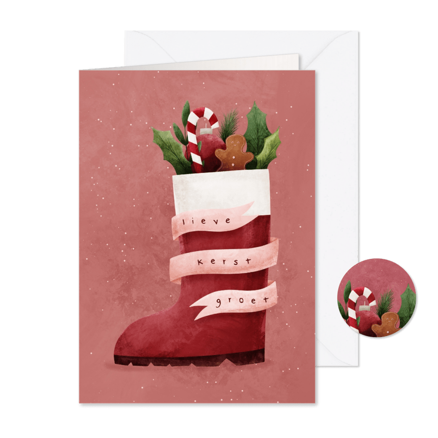 Kerstkaart lieve kerstgroet met laars van de Kerstman - Kaartimpressie