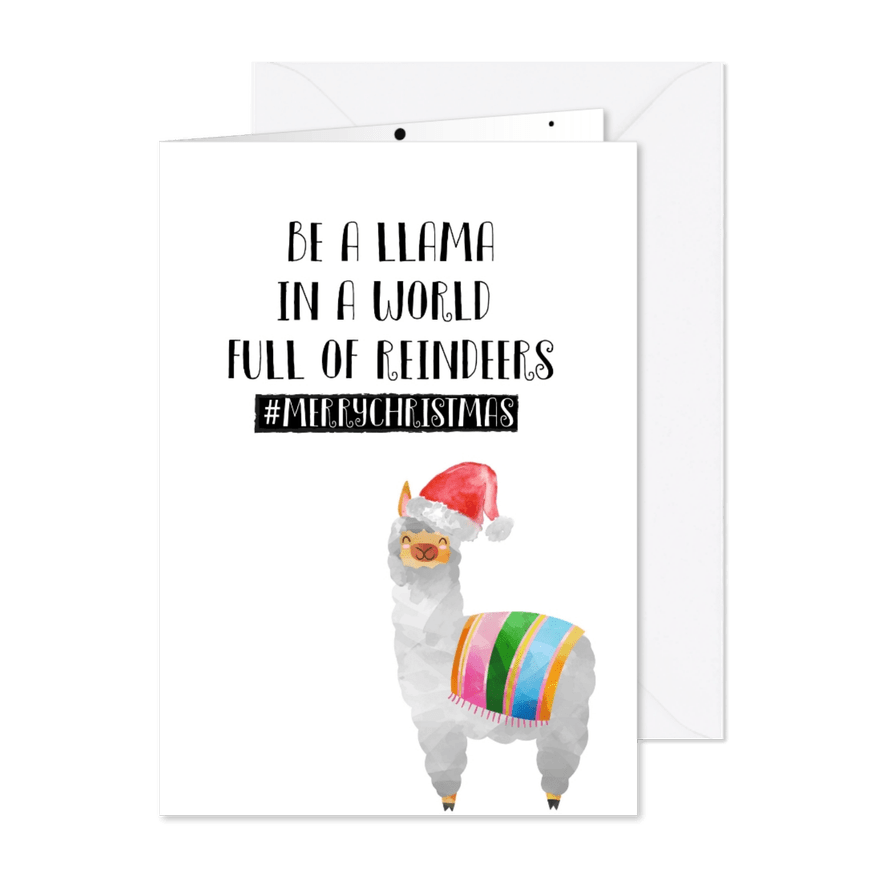 Kerstkaart Llama in a world full of reindeers - Kaartimpressie
