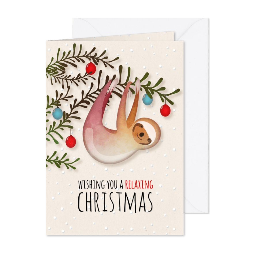 Kerstkaart luiaard Wishing you a relaxing Christmas - Kaartimpressie