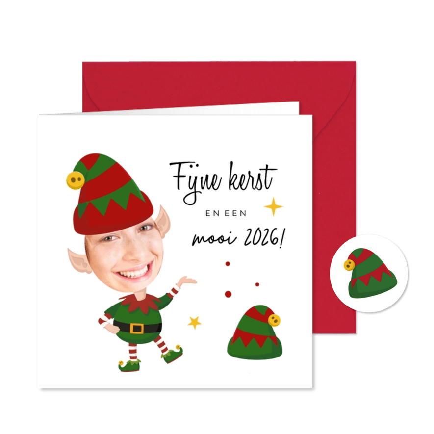Kerstkaart maak een elf van jezelf - Kaartimpressie