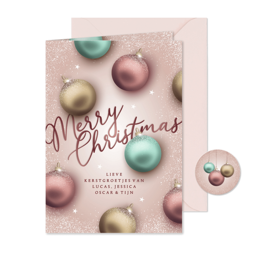 Kerstkaart magische kerstballen - Kaartimpressie