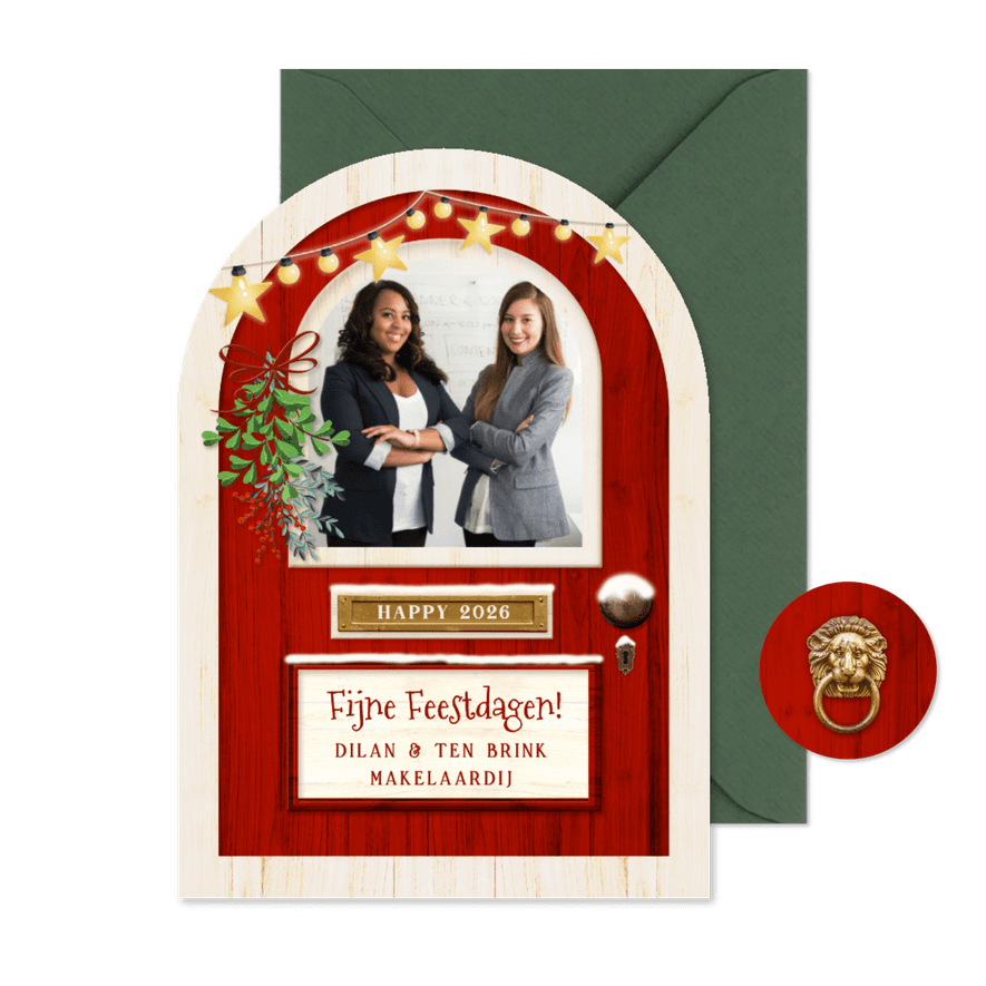 Kerstkaart makelaardij in vorm van kerst deur - Kaartimpressie