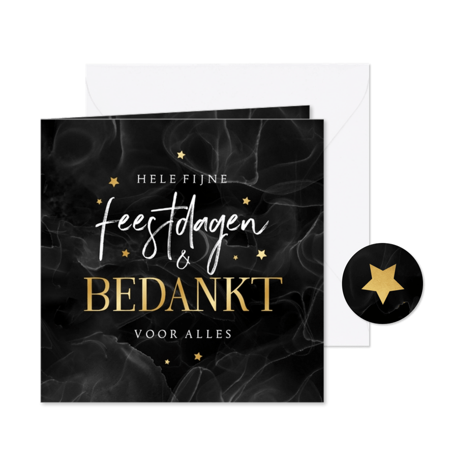 Kerstkaart marmer bedankt sterren goud - Kaartimpressie