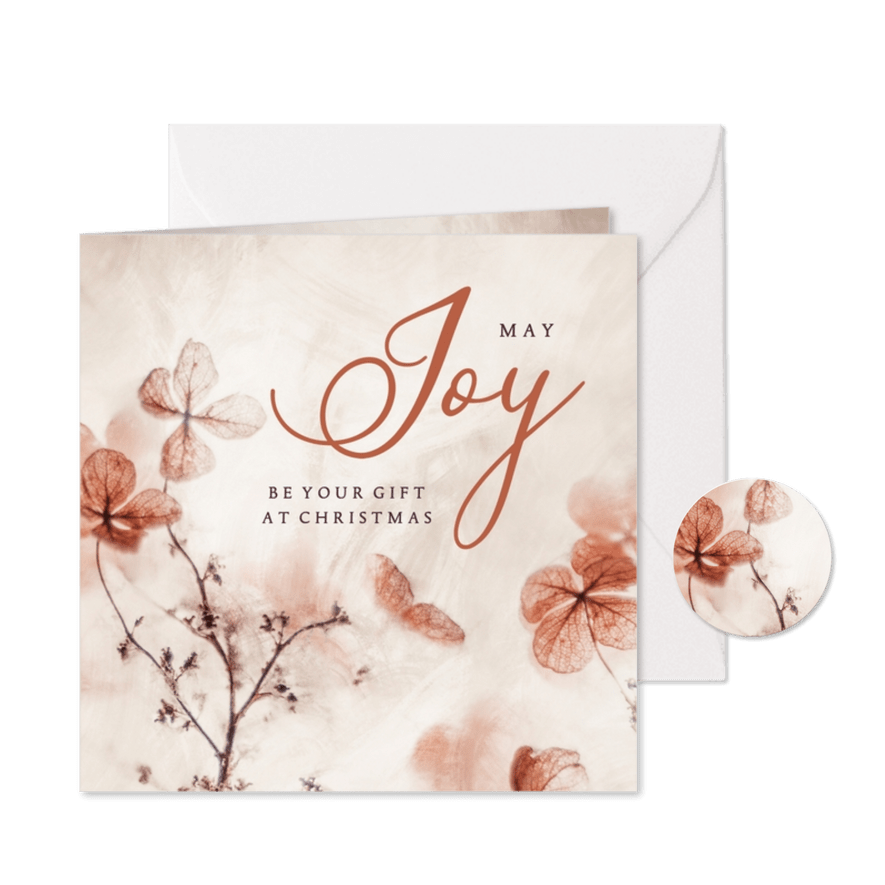 Kerstkaart may Joy be your gift met bloemen - Kaartimpressie