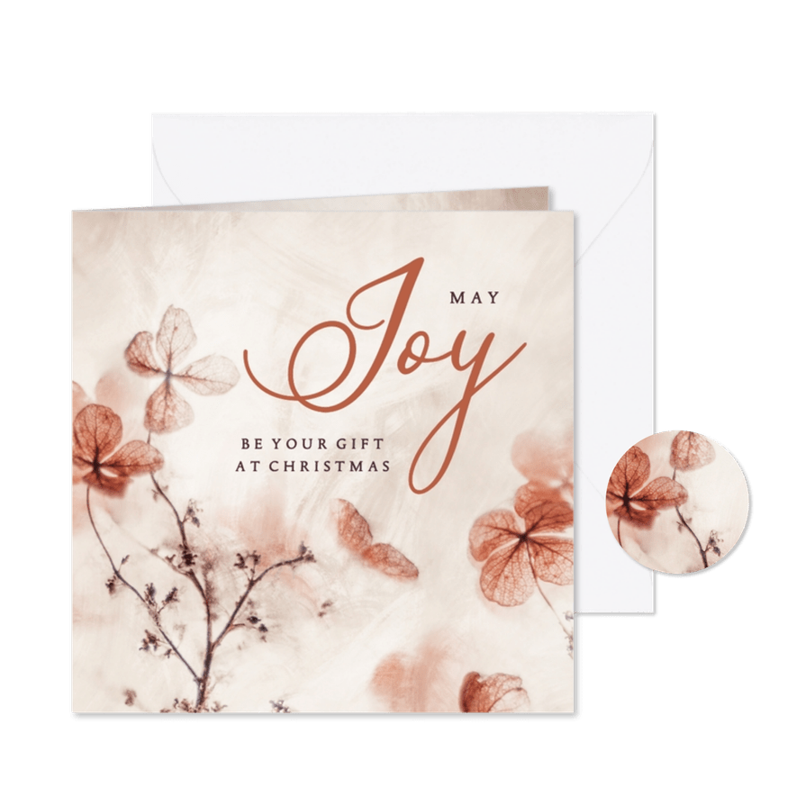 Kerstkaart may Joy be your gift met bloemen - Kaartimpressie
