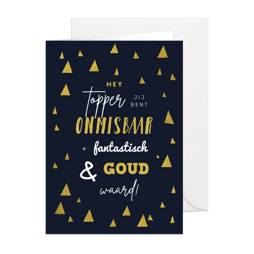 Kerstkaart medewerker collega hip goud kerstbomen grafisch - Kaartimpressie