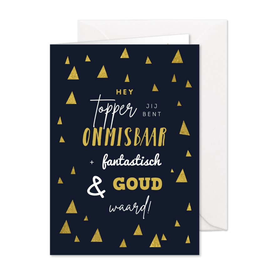 Kerstkaart medewerker collega hip goud kerstbomen grafisch - Kaartimpressie