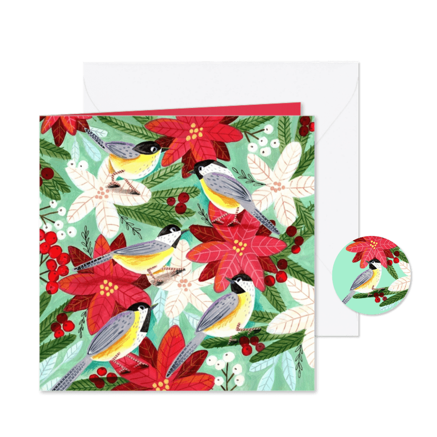 Kerstkaart meesjes en kerstbloemen - Kaartimpressie