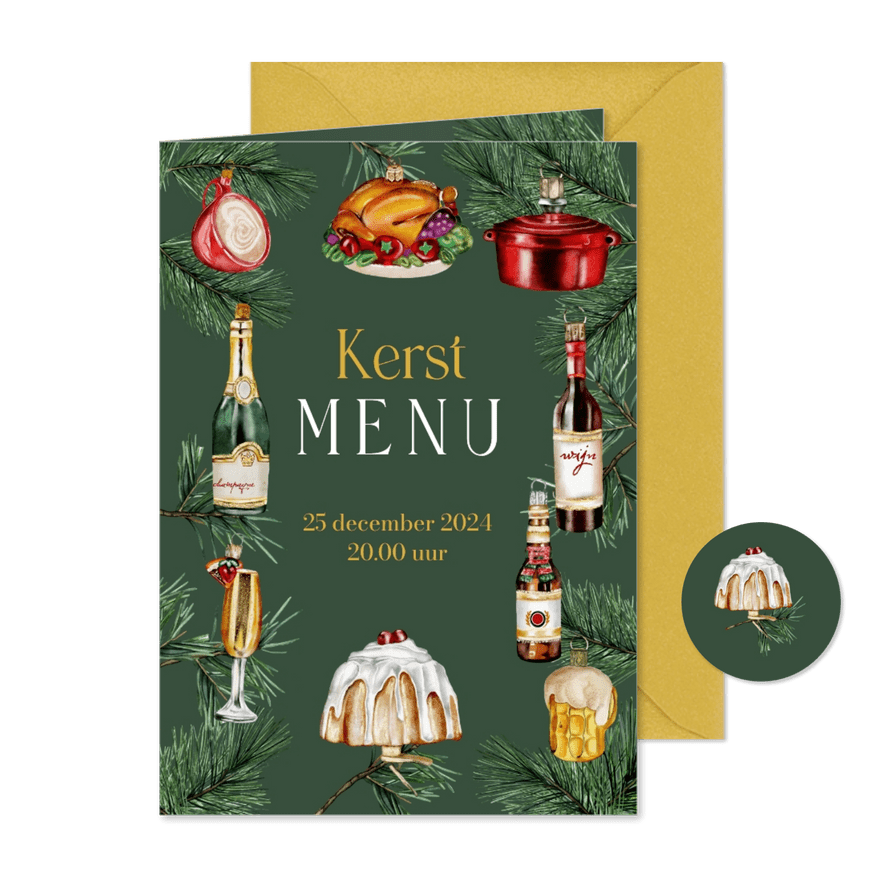 Kerstkaart menu kerstbal food - Kaartimpressie