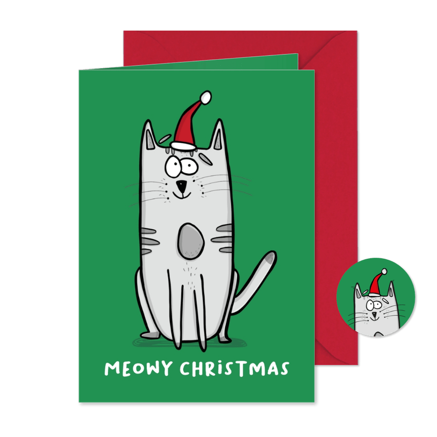 Kerstkaart Meowy Christmas cat - Kaartimpressie