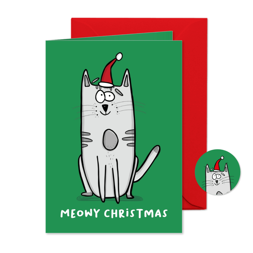 Kerstkaart Meowy Christmas cat  - Kaartimpressie