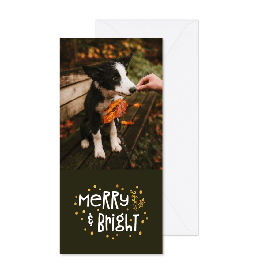 Kerstkaart merry and bright goudlook met foto - Kaartimpressie