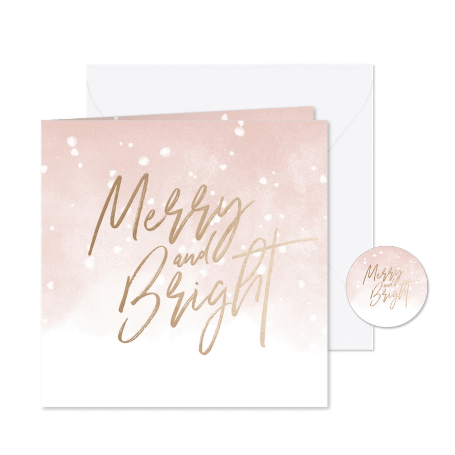 Kerstkaart Merry and Bright met waterverf en sneeuw - Kaartimpressie