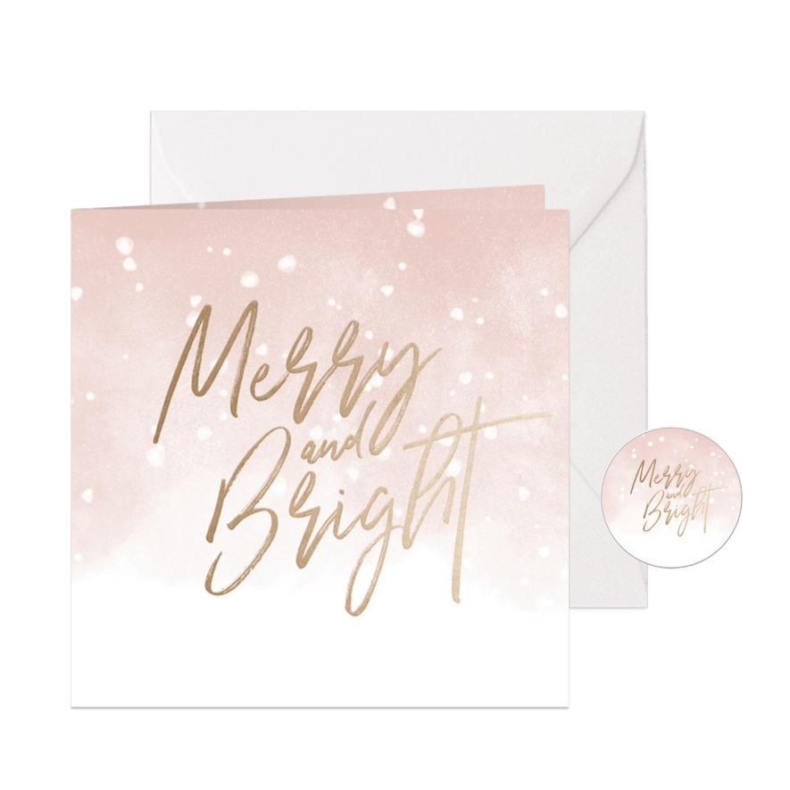 Kerstkaart Merry and Bright met waterverf en sneeuw - Kaartimpressie