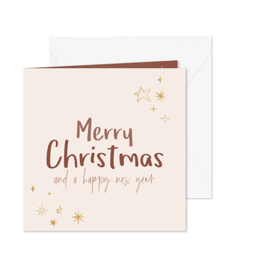 Kerstkaart Merry Christmas and a happy new year gouden ster - Kaartimpressie