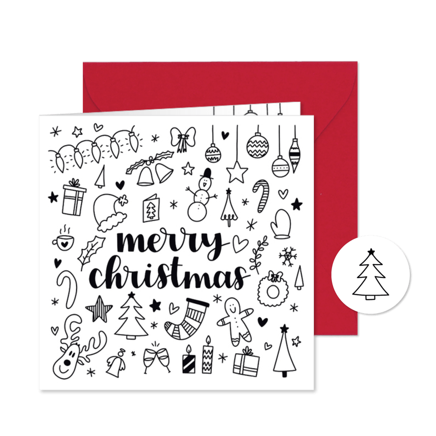 Kerstkaart - Merry Christmas doodles - Kaartimpressie