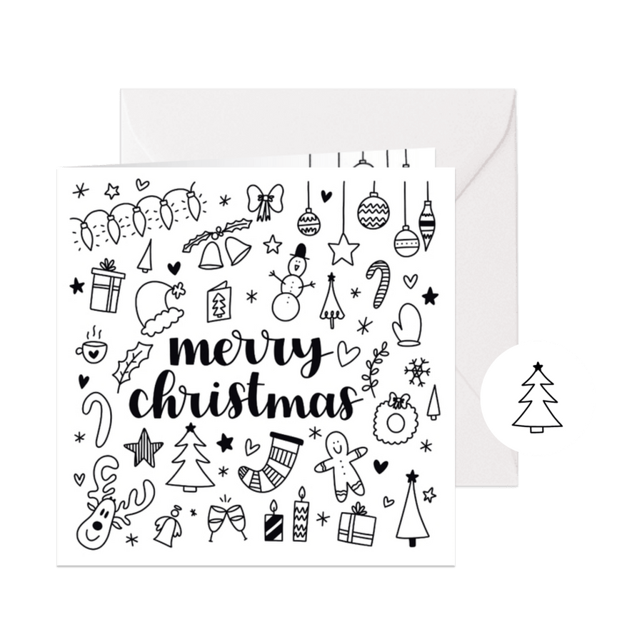 Kerstkaart - Merry Christmas doodles - Kaartimpressie