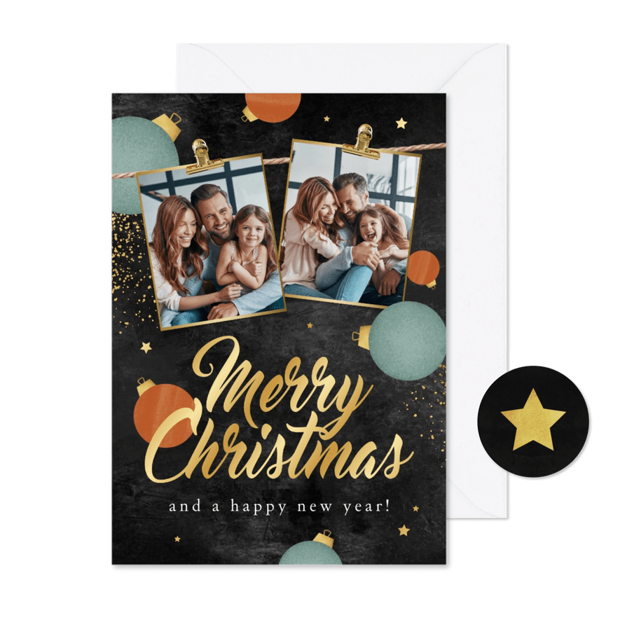 Kerstkaart merry christmas foto's slinger kerstballen - Kaartimpressie