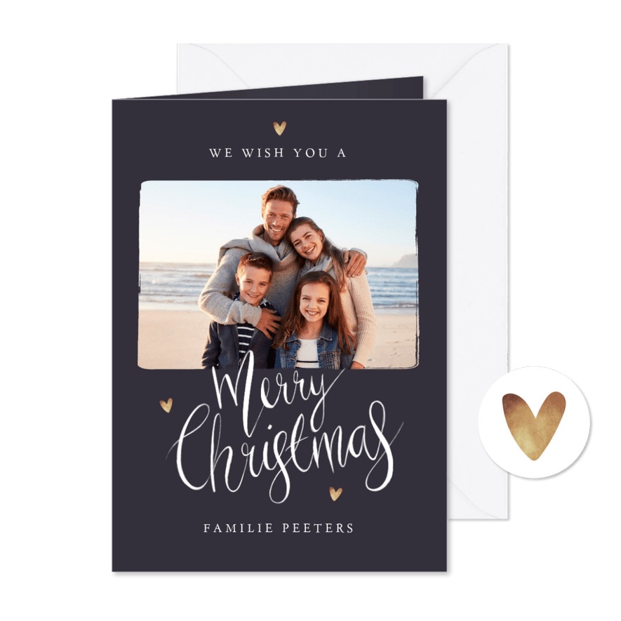 Kerstkaart merry christmas fotocollage stijlvol - Kaartimpressie