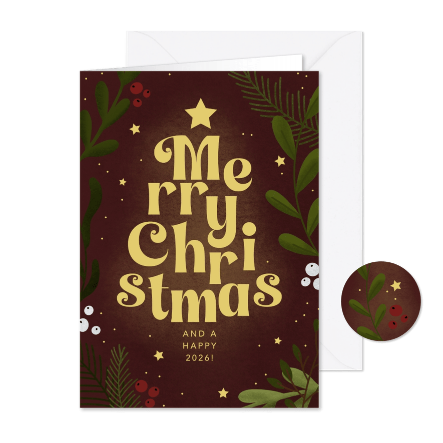 Kerstkaart merry christmas in boomvorm - Kaartimpressie