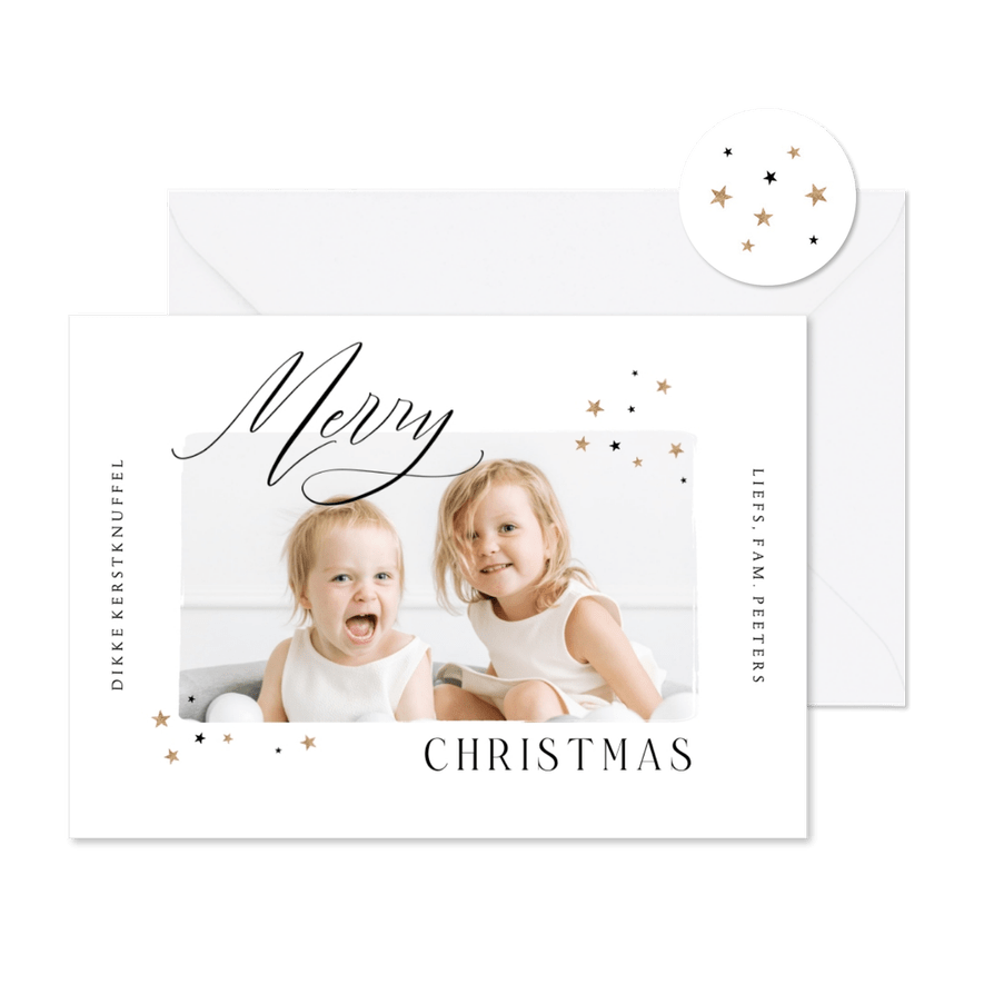Kerstkaart merry christmas sterretjes stijlvol grafisch fris - Kaartimpressie