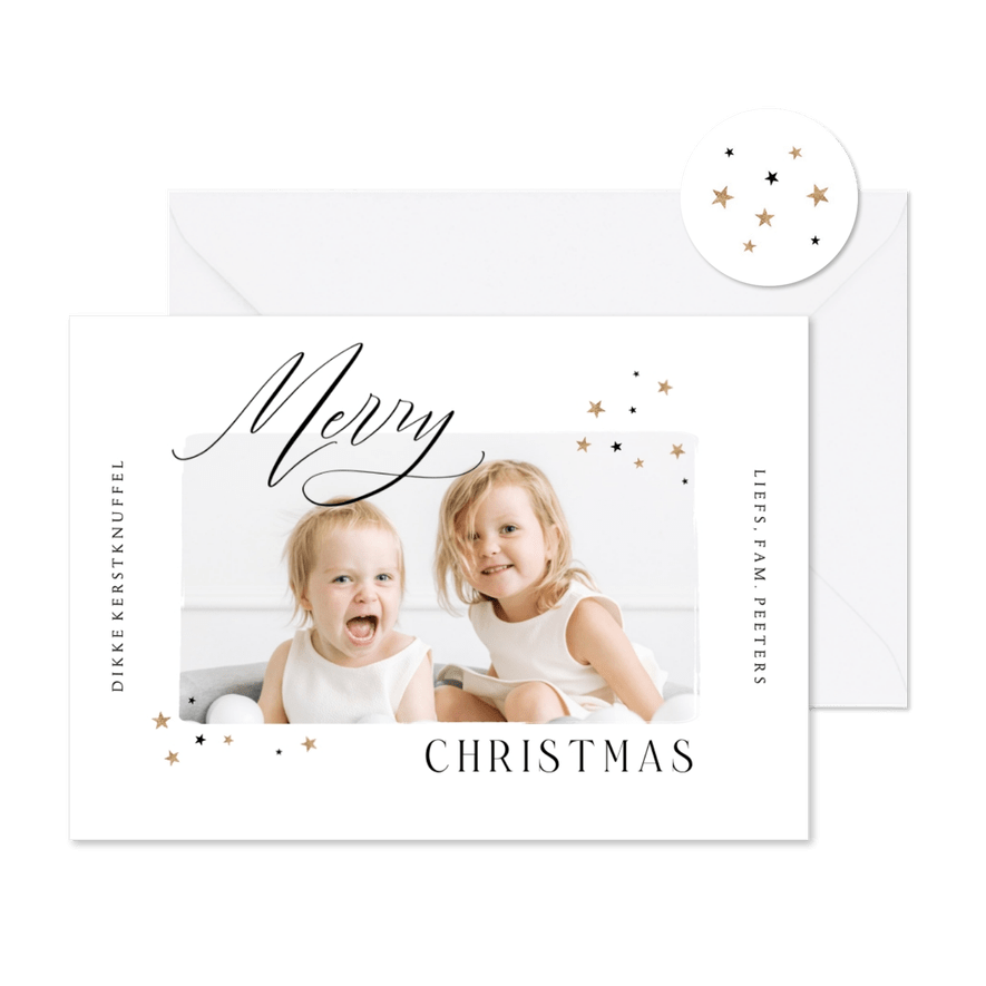 Kerstkaart merry christmas sterretjes stijlvol grafisch fris - Kaartimpressie
