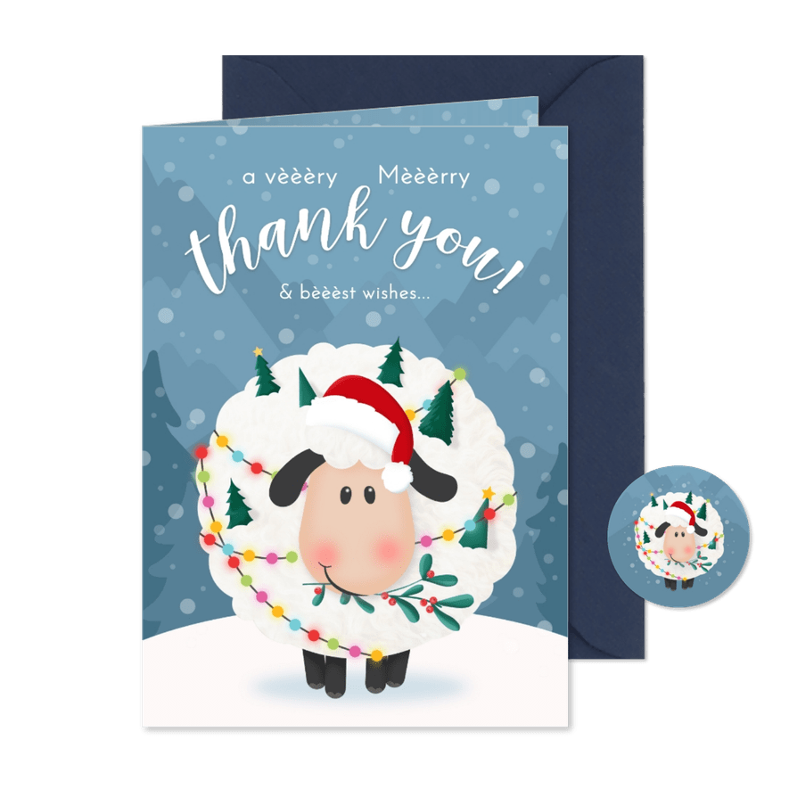 Kerstkaart Merry schaap dankjewel - Kaartimpressie