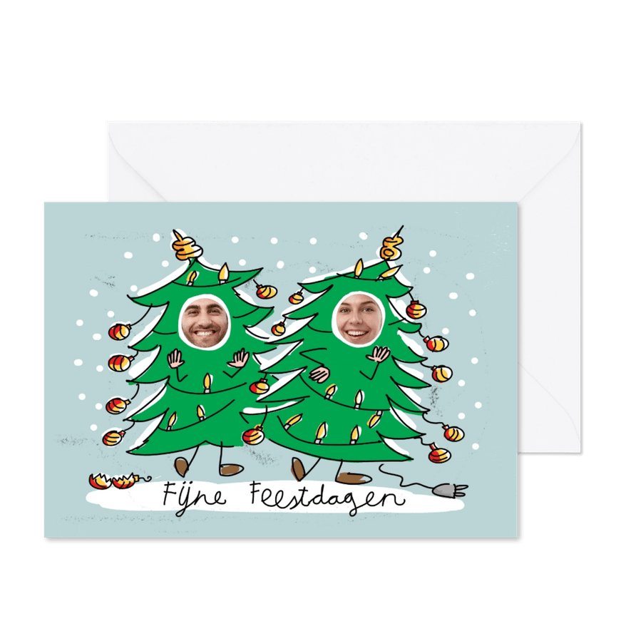 kerstkaart met 2 dansende kerstbomen - Kaartimpressie