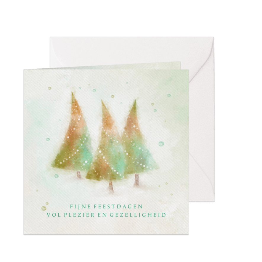 Kerstkaart met 3 aquarel kerstbomen - Kaartimpressie