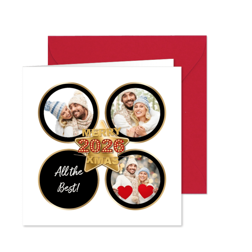 Kerstkaart met 3 fotolijstjes rond  - Kaartimpressie