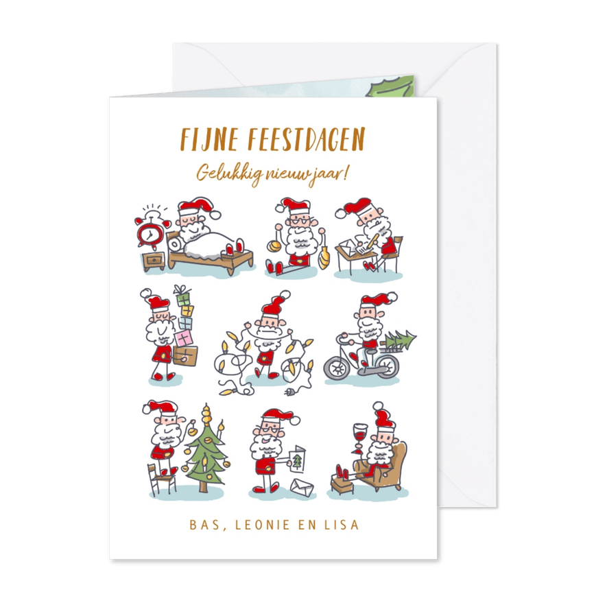 Kerstkaart met 9 kerstmannetjes - Kaartimpressie