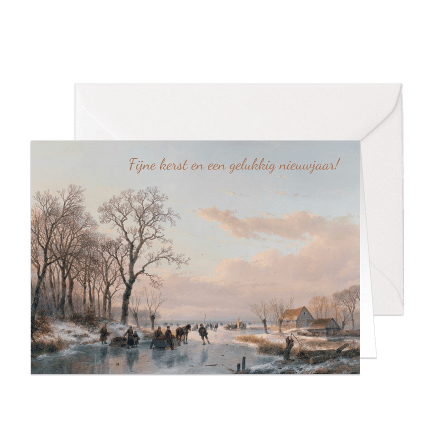 Kerstkaart met afbeelding van A. Schelfhout bevroren vaart  - Kaartimpressie