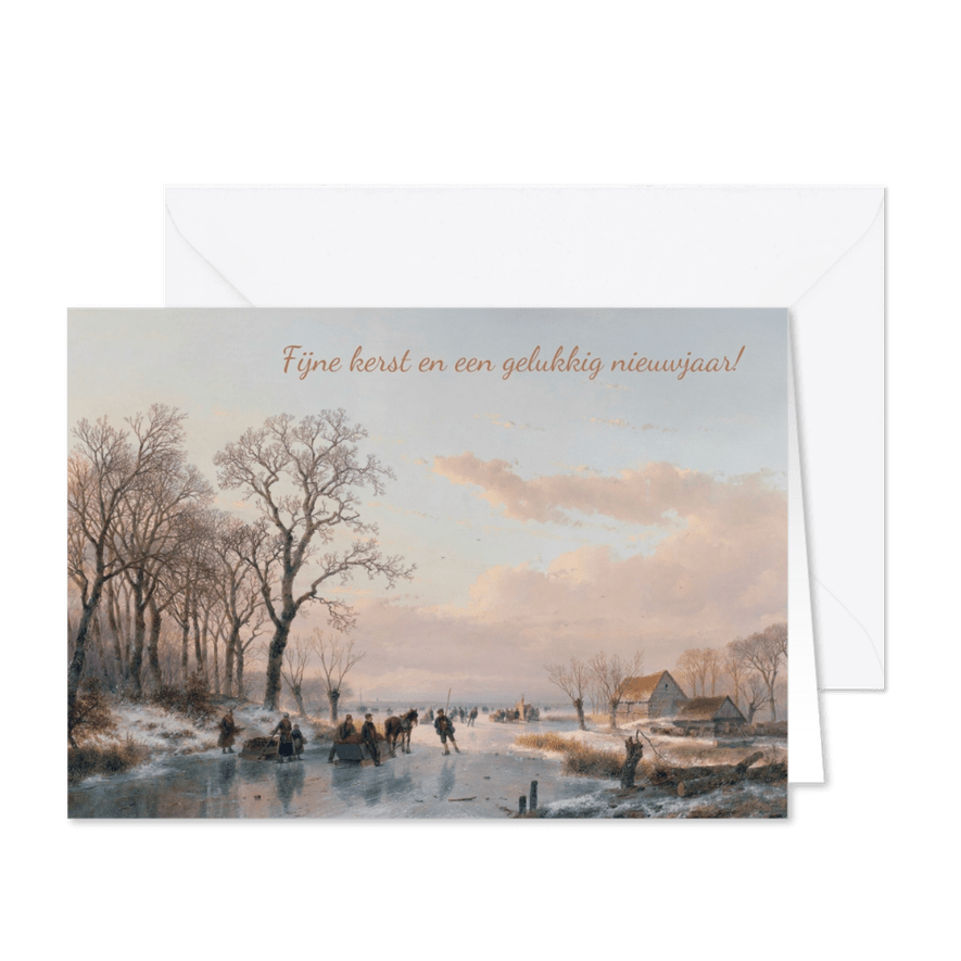 Kerstkaart met afbeelding van A. Schelfhout bevroren vaart - Kaartimpressie